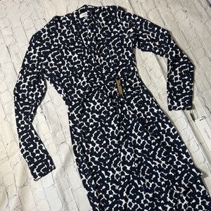 NWT Calvin Klein Faux Wrap Midi Print Dress Long Sleeve Size 2